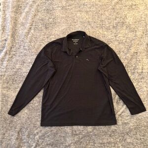 Gently Used Tommy Bahama Men's Dark Grey Long Sleeve Polo Shirt